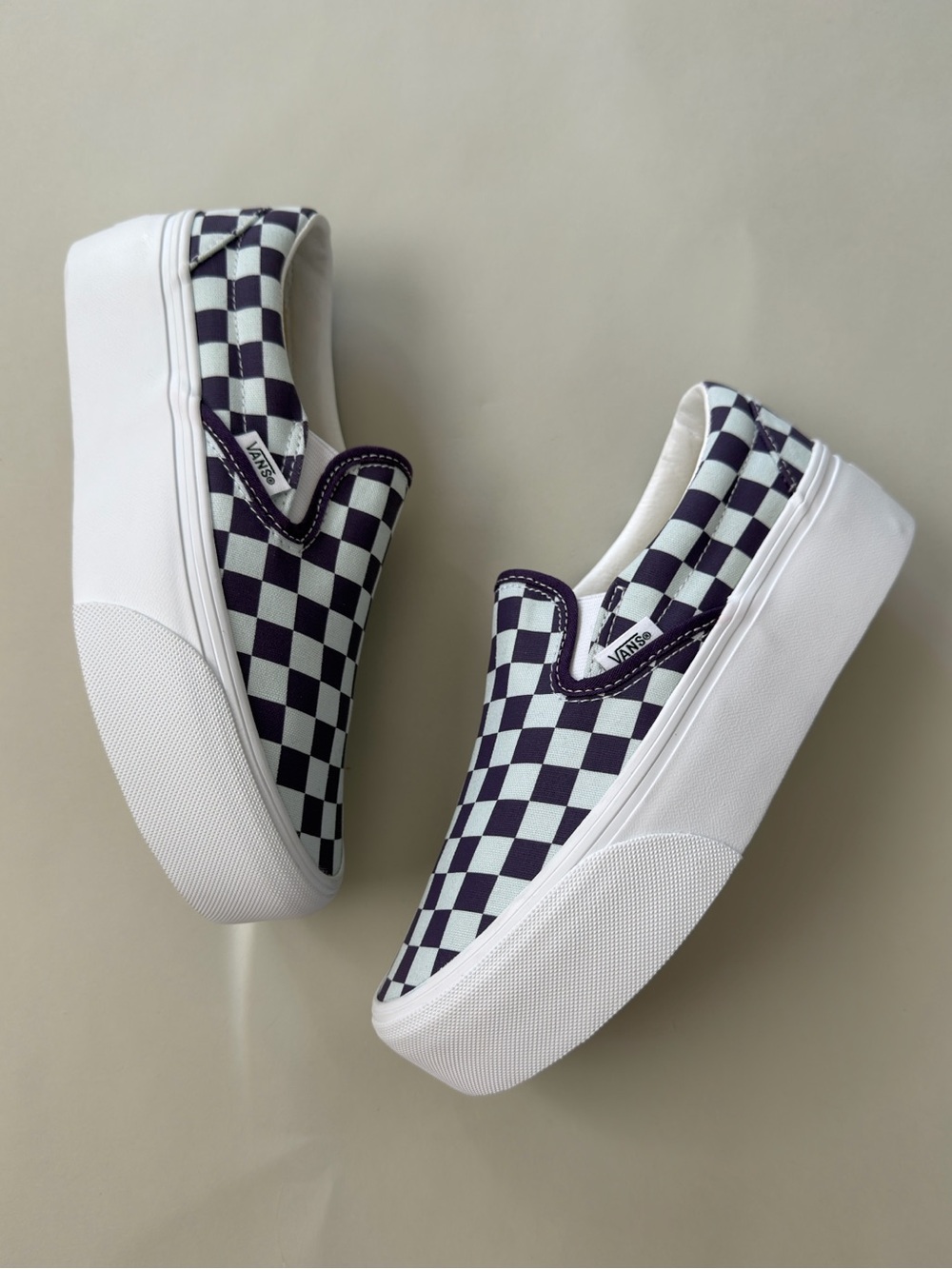 VANS Classic Slip-On Platform Checkerboard Shoe Mist Blue Gothic Grape Purple - Picture 5 of 12
